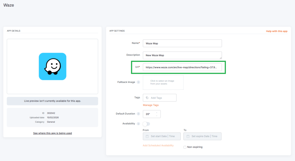 Waze App | Yodeck Docs