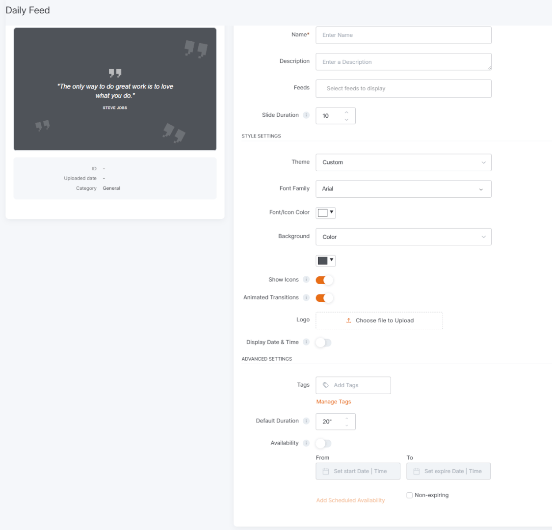 Small Box Feed Example App Daily Feed App | Yodeck Documentation