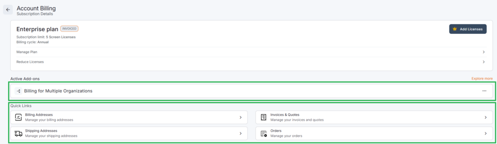 Filtering Yodeck invoices, quotes, and orders by Billing Organization.