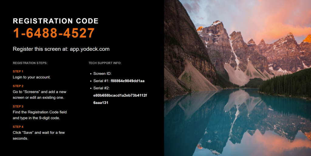 Registration code for other supported (by Yodeck) player types.