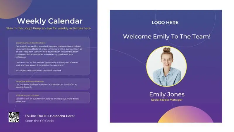 Calendar & Welcome Message