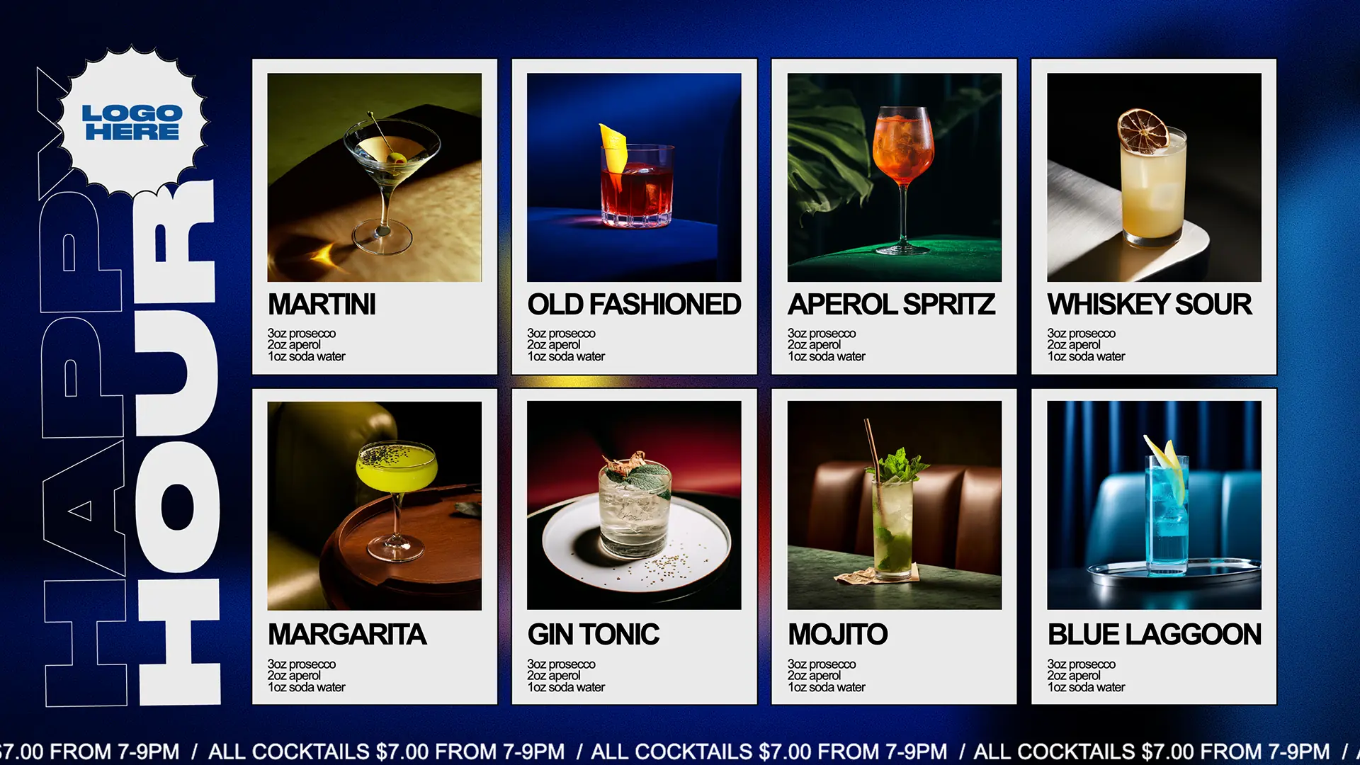 Menu Boards | Happy Hour Cocktails
