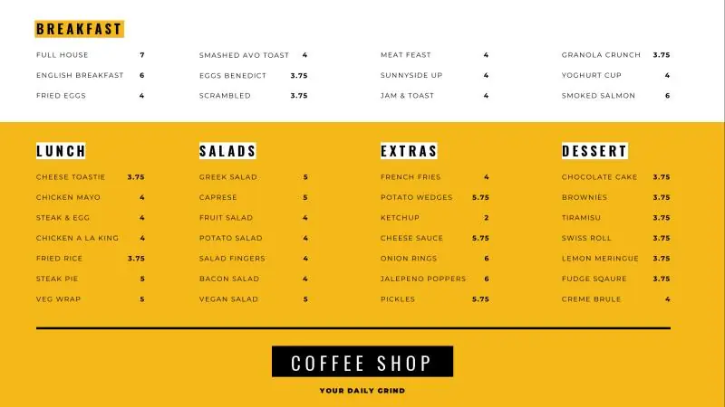 Menu Boards | Café – Coffee Menu 2 (Food)