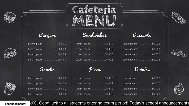 Menu Boards | School Cafeteria (animated background)