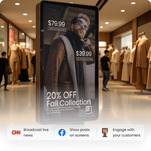 Digital signage promoting fall collection with Yodeck branding