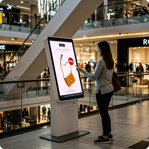 Interactive digital signage in shopping mall with Yodeck branding