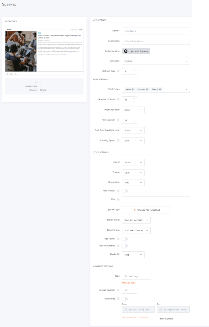 Configuring the Speakap Yodeck app