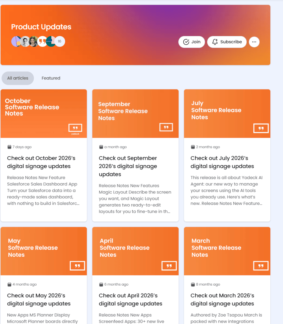 The Product Updates space with the software release notes.