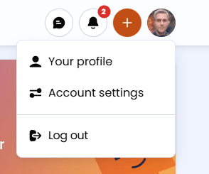 The avatar menu with Your profile, Account settings and Log out.